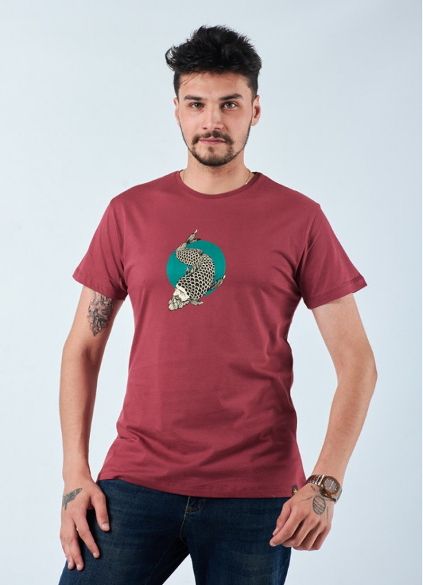 Balık Baskılı Kısa Kollu Bordo Erkek T-Shirt